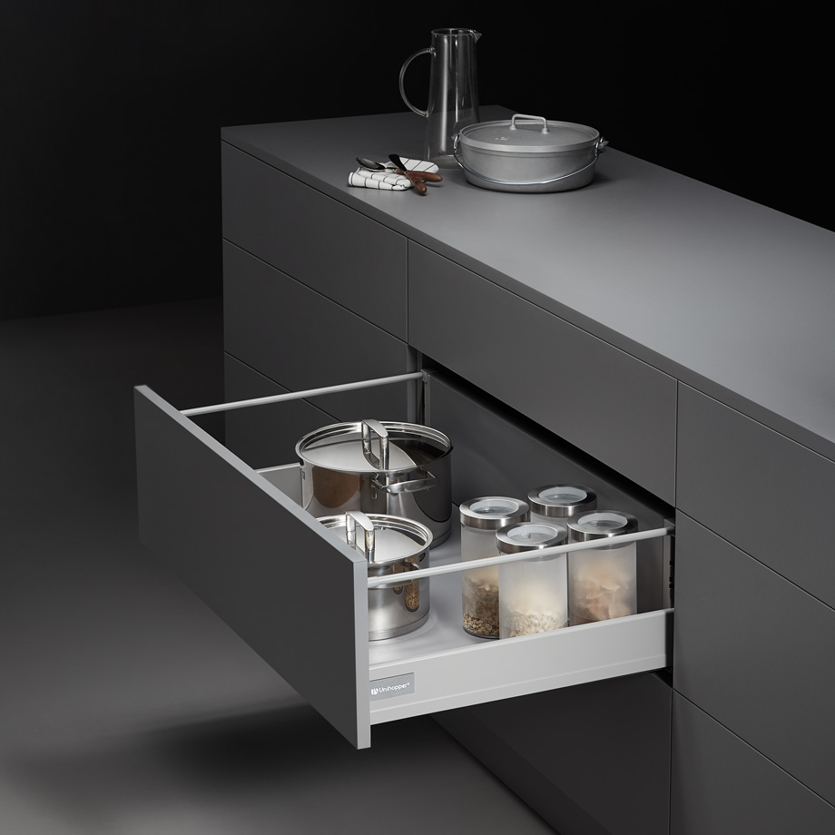 Комплект выдвижного ящика Unihopper Mental box - 2, H80*350мм, серебро, с соединением задней стенки