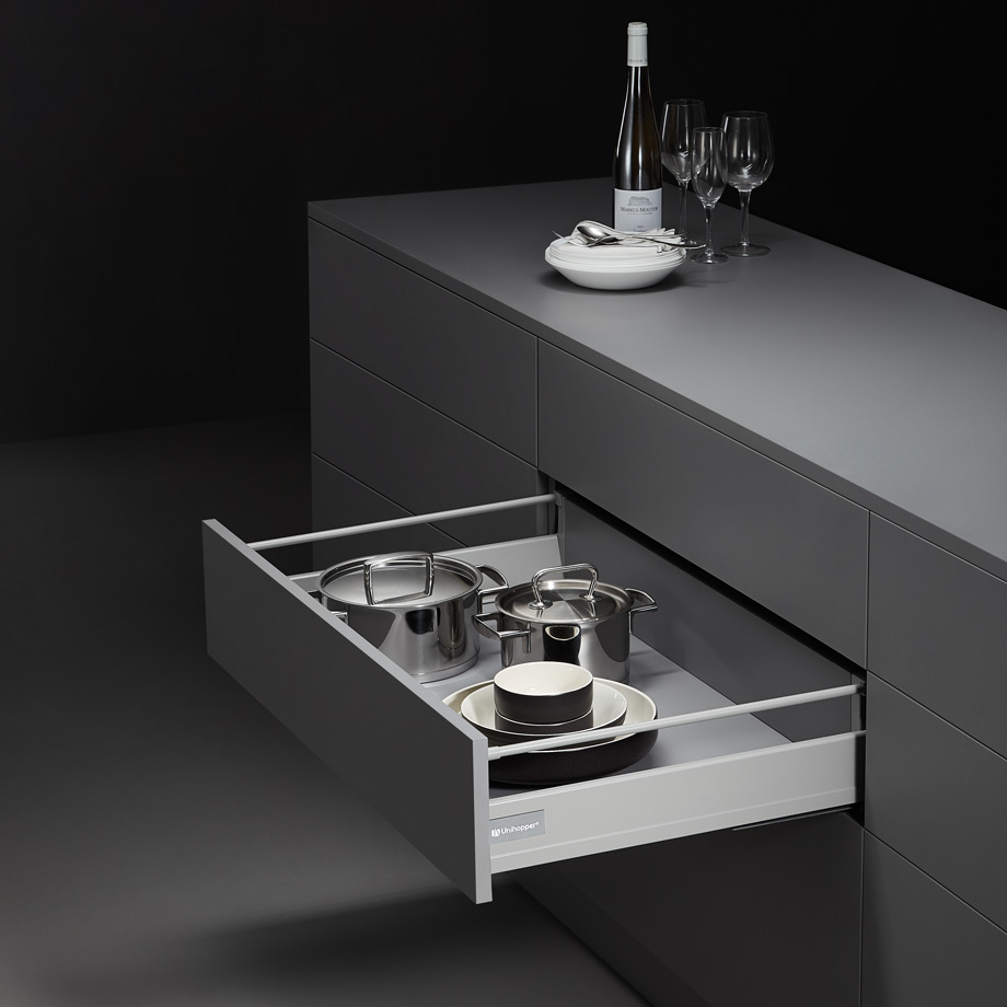 Комплект выдвижного ящика Unihopper Mental box - 2, H80*350мм, серебро, с соединением задней стенки