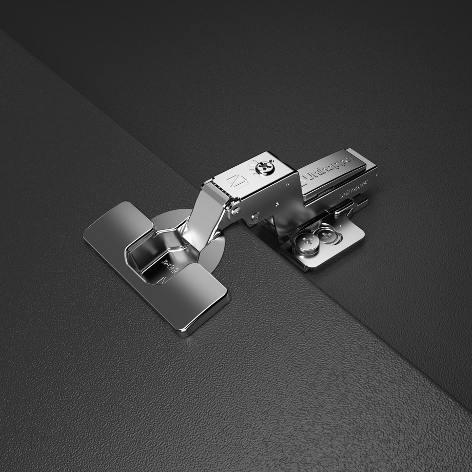 Вкладная 3D петля UNIHOPPER HUTTON с регулируемым доводчиком,планка H-2, 45мм, с декоративной накладкой, никель