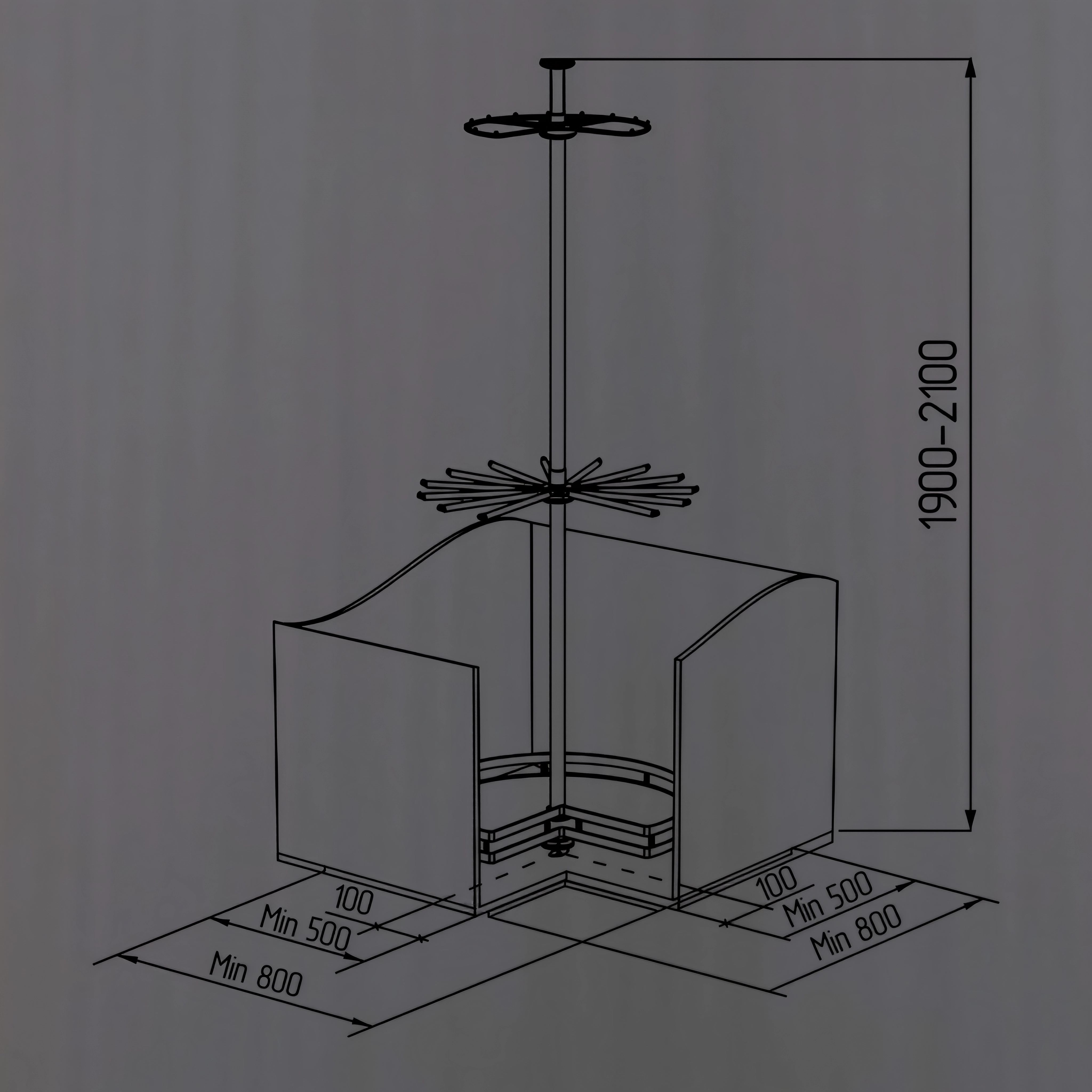 360° вращающаяся 3-х уровневая стойка для одежды Unihopper, в базу 800мм, Moka