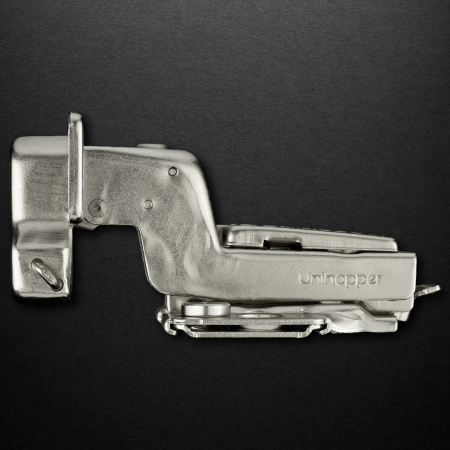 Вкладная 3D петля UNIHOPPER HUTTON с регулируемым доводчиком,планка H-2, 45мм, с декоративной накладкой, никель