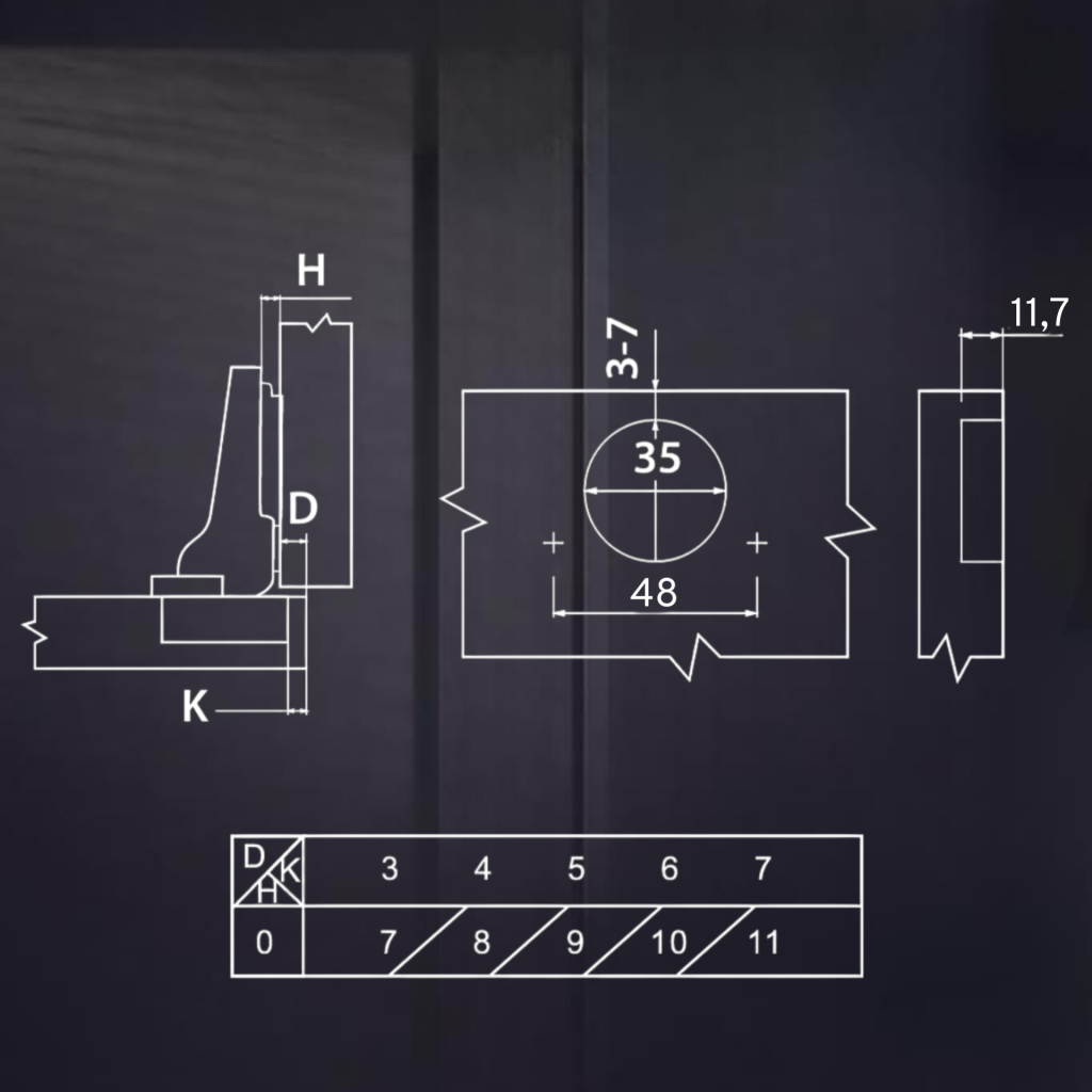 Полунакладная 3D петля UNIHOPPER с доводчиком, 48мм, с декоративной накладкой